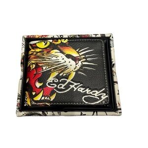 Ed Hardy Mens Tiger  Bifold Wallet Multiple Card Slots ID Window & Valet Tray
